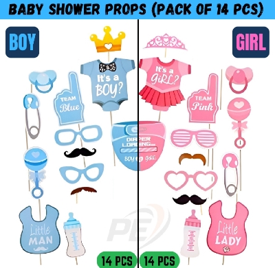 Picture of Mom-to-Be Baby Shower Props – 14pcs Cardstock Props for Baby Shower & Gender Reveal- (Pack of 14 Pcs) - Boy, Girl