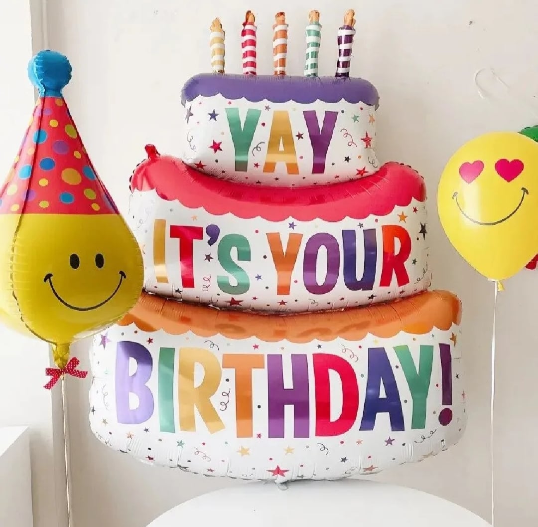 Picture of Large Birthday Three Layer Cake Candle Stripe Polka Dot Foil Balloon/Birthday Party photo Props Scene Decoration - Multicolor
