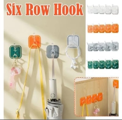 Picture of 6Pcs Hanging Hook Wall-mounted Punch Free Easy and Heavy  to Install No Nail Mounting Self-adhesive Wall Hanger Hook