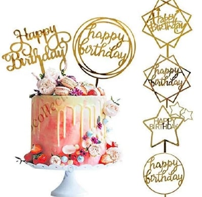 Picture of Happy Birthday Cake Topper for Cake Decoration- (Pack of 1 Pcs) - Gold