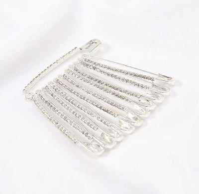 Picture of Stone safety pin-12pc/Premium quality Stone Hijab Safety pin Saree pin one Side of Safety pin - 12 Pieces