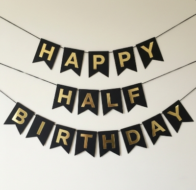 Picture of Happy Half Birthday black Card Banner With Golden for Birthday Decoration - Black