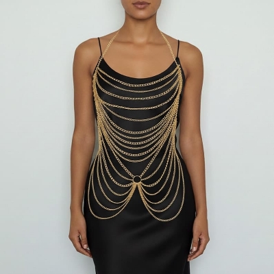 Picture of Chest Chain Body Chain Harness Waist Jewellery  for party/expensive Body Chain Jewellery set - Gold
