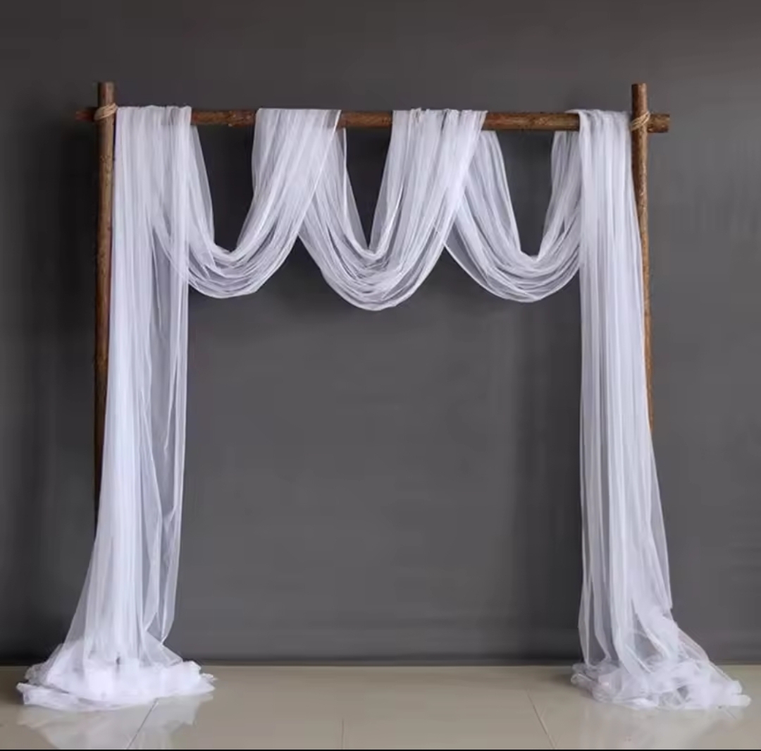 Picture of 10 feet White Crystal Organza Tulle Sheer Fabric Backdrop Curtains for Wedding Bridal Shower Birthday Party Event Decorations