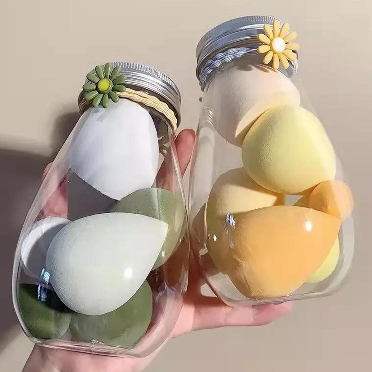 Picture of 6pcs set Beauty Blender Makeup Sponge Blending Puff Flawless Powder Smooth Beauty Sponge Floral Jar