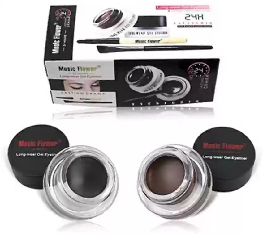 Picture of Music Flower 4In1 2-color Black + Brown Gel Eyeliner Makeup Waterproof Eye Liner Kit Eye Makeup Tool With Brush 24H Long Lasting Eyeliner Gel - Kajol Multicolor