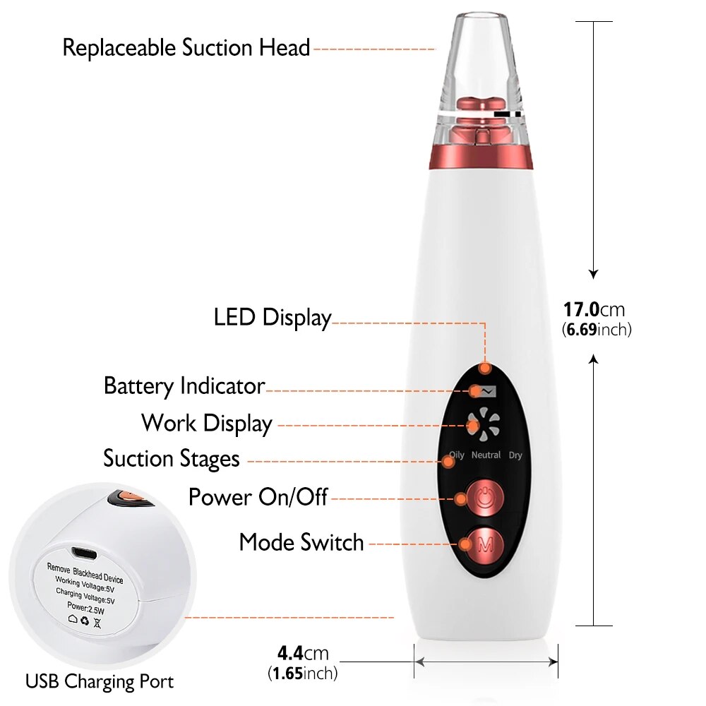 Picture of Rechargeable Device for Remove Blackheads and Whiteheads for Men & Women
