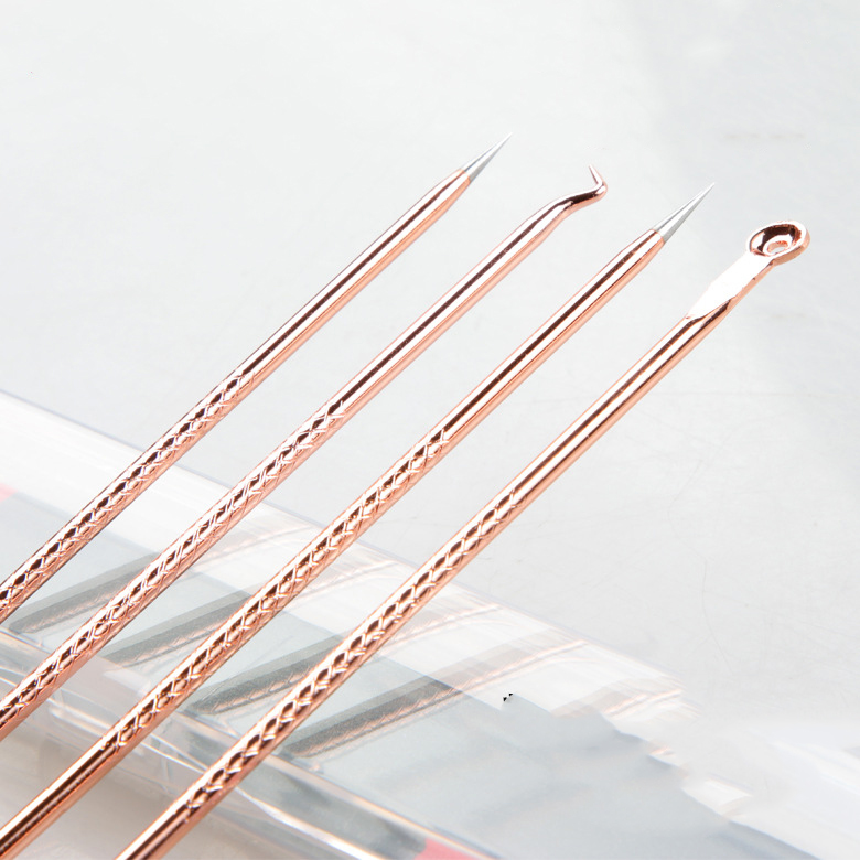 Picture of 4pcs Professional Pimple Popper Tool Kit Set With Comedone Extractor, Milia Removal Tool, Blackhead Tweezers, And Whitehead Remover Tool, Spot Treatment Acne Set - Black Head Remover