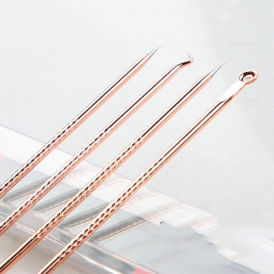 Picture of 4pcs Professional Pimple Popper Tool Kit Set With Comedone Extractor, Milia Removal Tool, Blackhead Tweezers, And Whitehead Remover Tool, Spot Treatment Acne Set - Black Head Remover