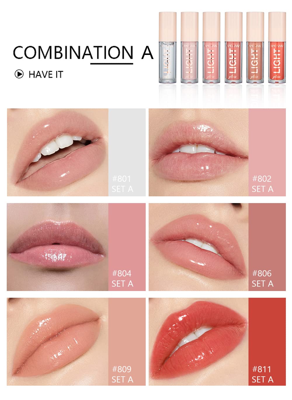 Picture of Handaiyan Light Gloss Lipstick 6 Shades  Lip Gloss, Clear Lip Gloss, Liquid Lipstick  (Set B Gloss)