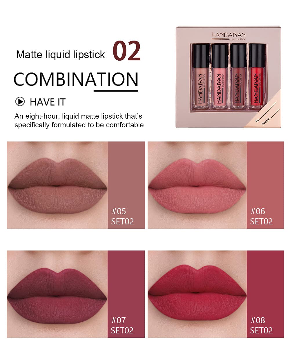 Picture of Handaiyan 4 Colours Glossy Liquid Lipstick Set - Long-Lasting Waterproof And Smudge Proof Lipgloss Liquid Lipsticks - Set 02