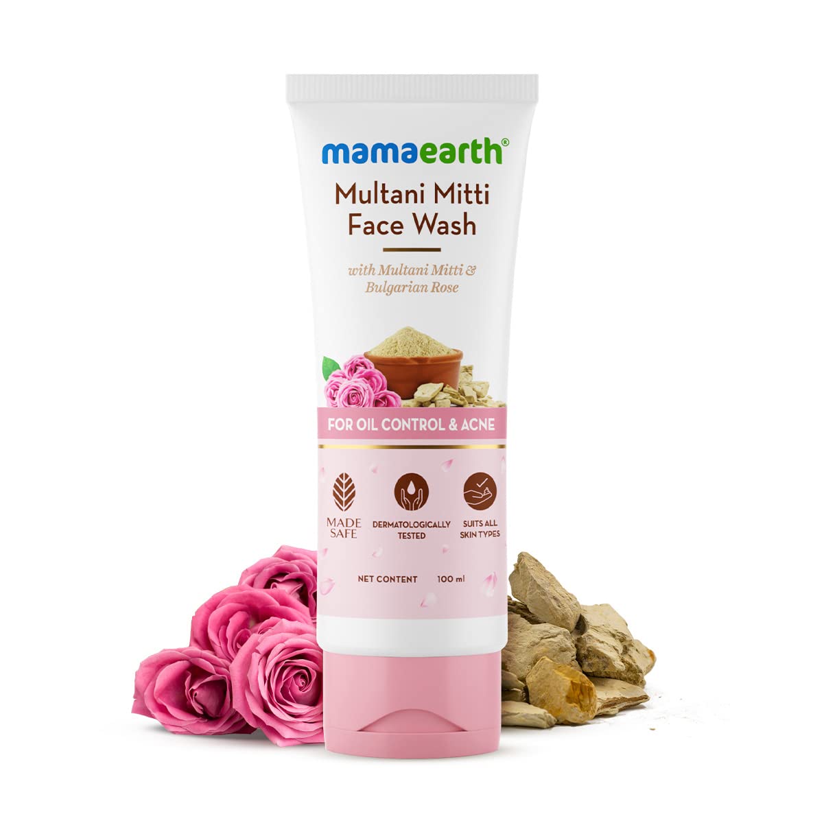 Picture of Mamaearth Multani Mitti Face Wash with Multani Mitti & Bulgarian Rose For Oil Control & Acne - 100 ml | Suits All Skin Types | Hydrating & Gentle | Paraben-Free | No Silicones | Sulphate-Free