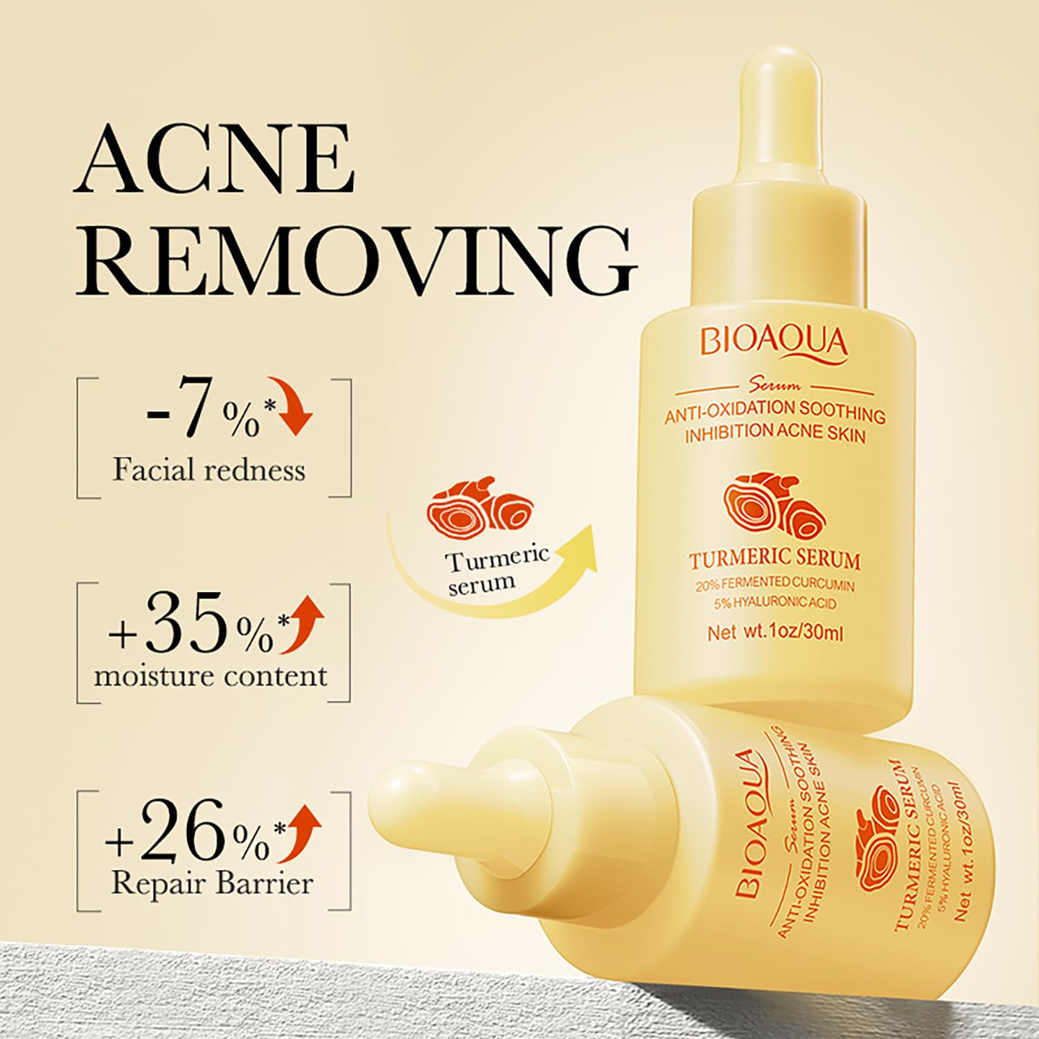Picture of BIOAQUA Turmeric Facial Serum Anti-Oxidation Soothing Acne Skin Hyaluronic Acid Control Oil Moisturizing Face Skin-30ml