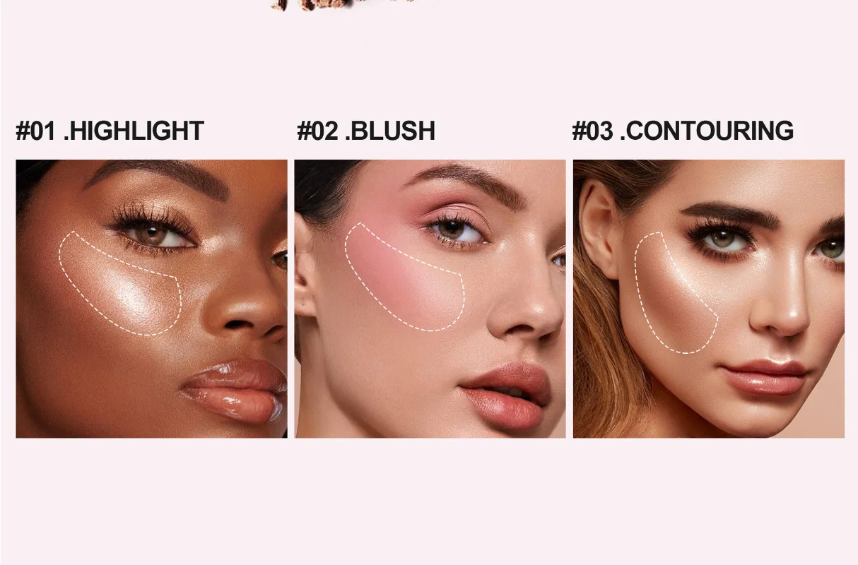 Picture of HANDAIYAN Multifunction 3 In 1 Matte Highlighter Contouring Blush Palette Pearly Shiny Eyeshadow Multifunctional Face Makeup Palette