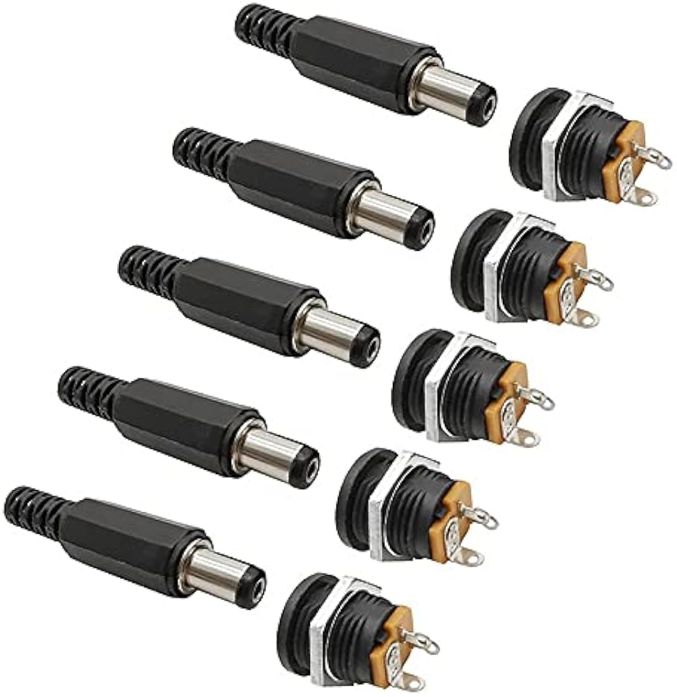Picture of DC Male Jack and Female Socket Round Combo Pack - 2.1mm - Set of 10Pcs / 5Pair | Convenient Power Connectors for Various Applications(Black)