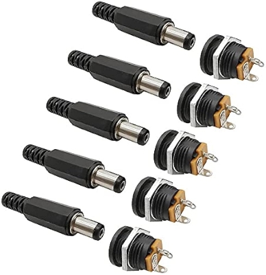 Picture of DC Male Jack and Female Socket Round Combo Pack - 2.1mm - Set of 10Pcs / 5Pair | Convenient Power Connectors for Various Applications(Black)