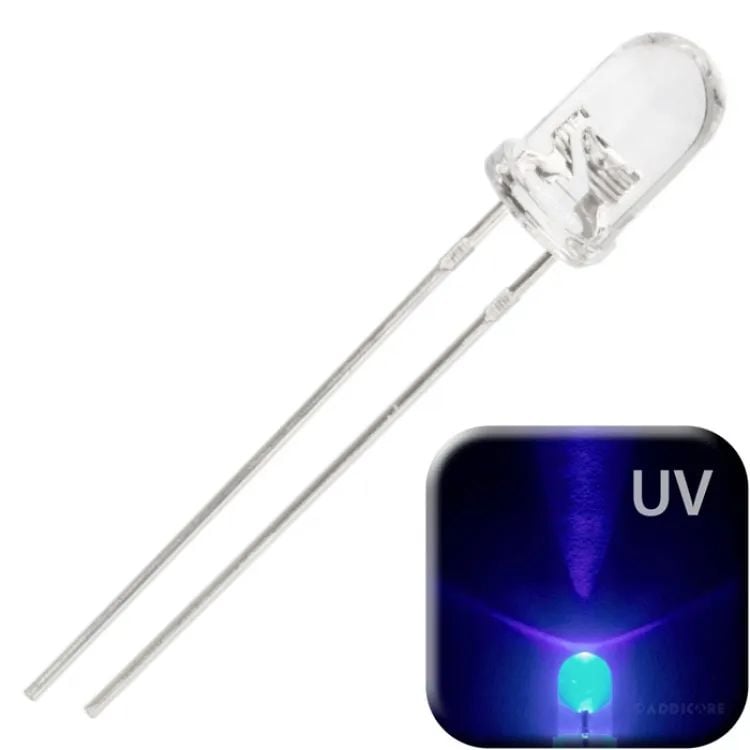 Picture of 10Pcs- UV Money Checker LED Ultra Bright Clear Transparent DC 3V 20mA 5mm UV LED Diode Lights Emitting Diodes(Violet)