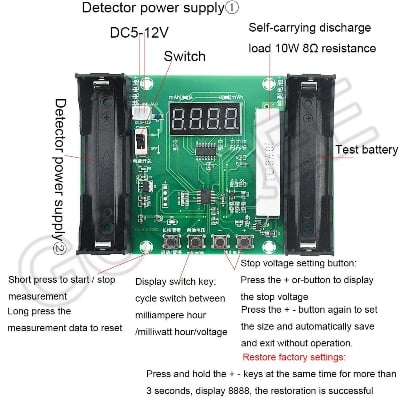Picture of XH-M240 18650 Lithium Battery Capacity mAH Tester Module(Green)