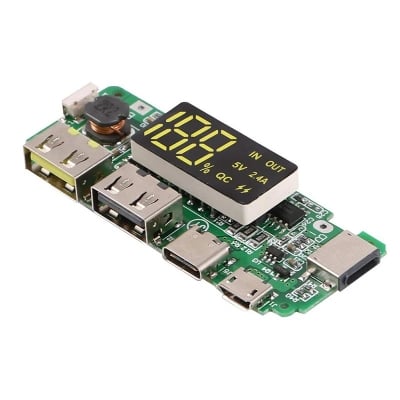 Picture of USB 2.4A Mobile Power Bank Charging Module Lithium Battery LED Dual USB 5V 2.4A Micro USB Type-C USB Charger Board(Green)