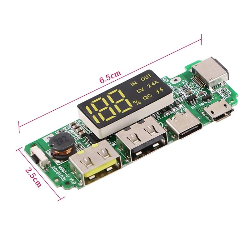 Picture of USB 2.4A Mobile Power Bank Charging Module Lithium Battery LED Dual USB 5V 2.4A Micro USB Type-C USB Charger Board(Green)