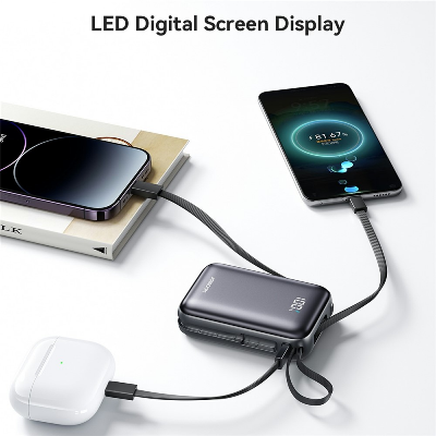 Picture of JOYROOM JR-PBF29 20000mAh Mini Power Bank 22.5W Fast Charging Portable Charger with Smart Digital Display and 3 Output Ports - Black