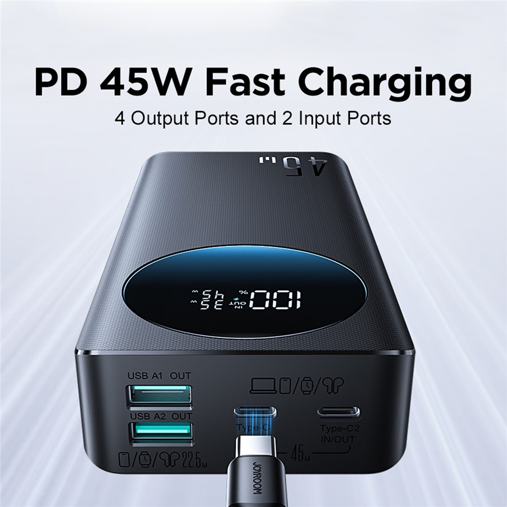Picture of JOYROOM JR-PBF02 Pro 20000mAh Power Bank 45W Super Fast Charging Digital Display Portable Charger with 4 Port Output - Black