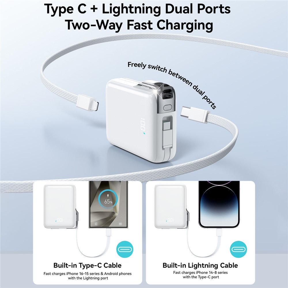 Picture of JOYROOM JR-PBF27 Pro Power Bank 30W Fast Charging 10000mAh Portable Charger Built-in Type-C and iP Cables