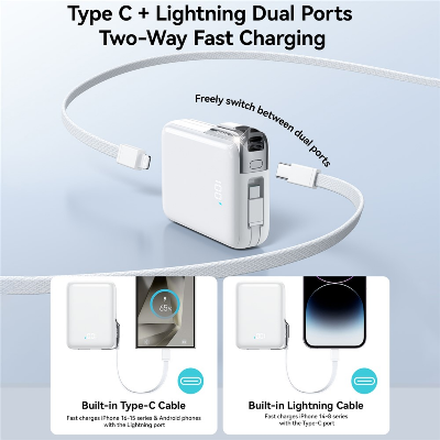 Picture of JOYROOM JR-PBF27 Pro Power Bank 30W Fast Charging 10000mAh Portable Charger Built-in Type-C and iP Cables