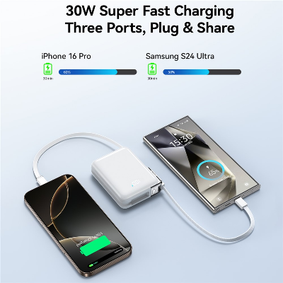 Picture of JOYROOM JR-PBF27 Pro Power Bank 30W Fast Charging 10000mAh Portable Charger Built-in Type-C and iP Cables