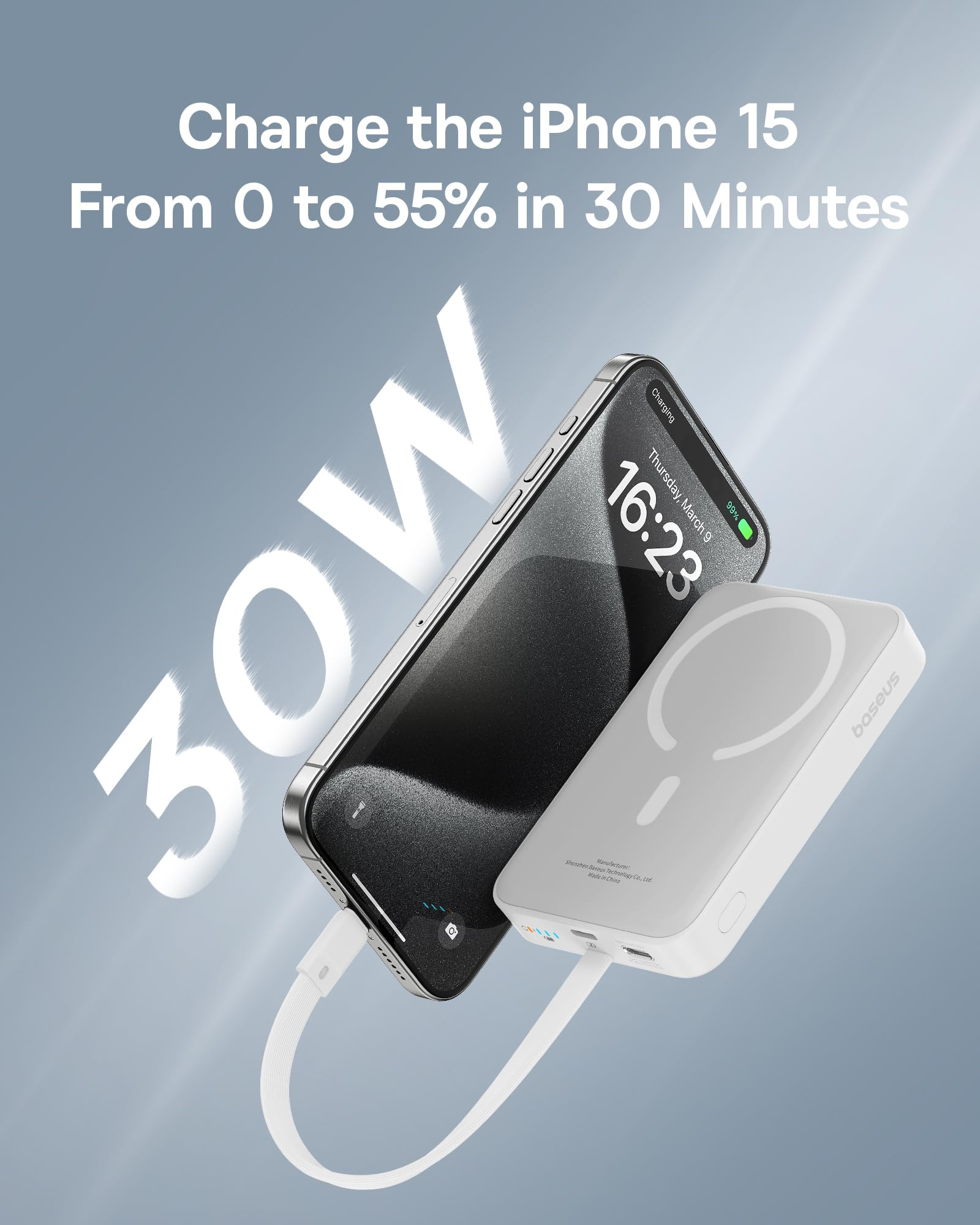 Picture of Baseus Magnetic 30W 10000mAh Power Bank With Built-in USB-C Cable