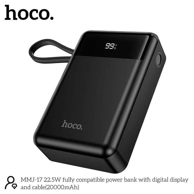 Picture of Hoco MMJ-17 Fully Compatible 22.5W Fast Charging 20000mAh Powerbank with Digital Display & 2 Built in Cable (Type-C & lightning) - Black