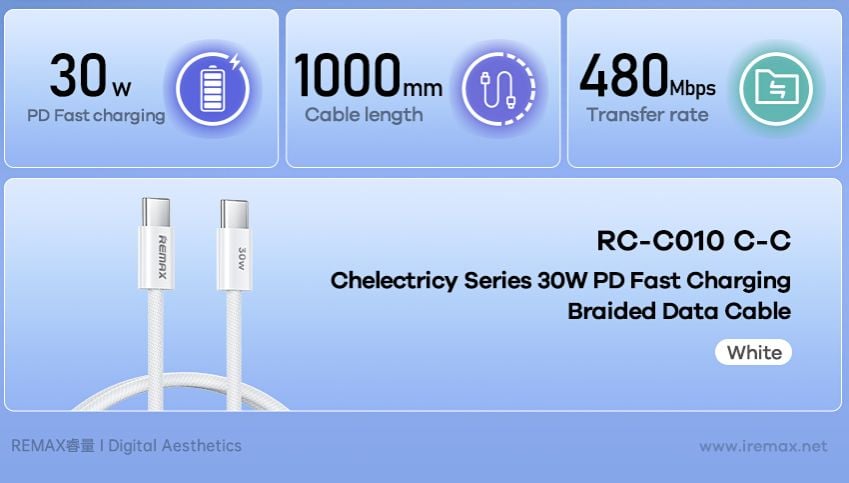 Picture of REMAX RC-C010 Chelectricy Series 30W PD Fast Charging Braided Data Cable - Black