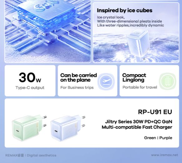 Picture of REMAX RP-U91 Jiltry Series GaN 30W PD+QC Multi-Compatible Fast Charger - EU - Green