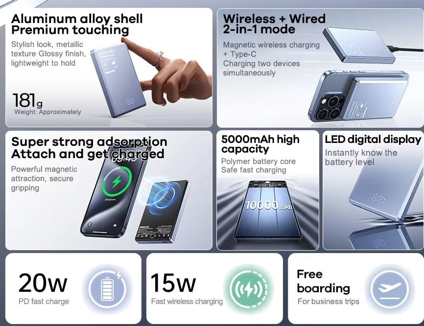 Picture of REMAX RPP-109 20W Ultra-Slim Metal Magnatic Wireless 10000mAh Power Bank