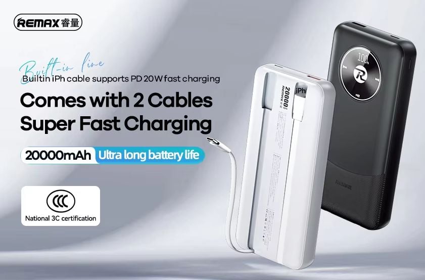 Picture of REMAX RPP-38 20W+22.5W Built-in Dual Fast Charging Cables 20000mAh Power Bank