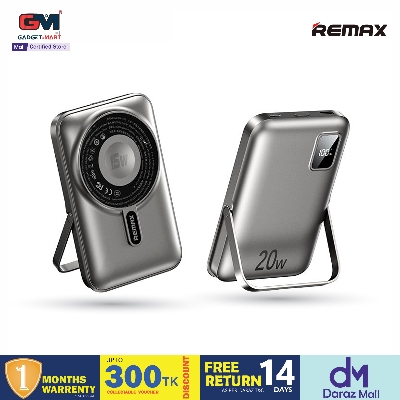 Picture of REMAX RPP-695 20W Magnetic (3 in 1) 15W Wireless Charging 10000mAh Power Bank with Foldable Holder & Cable