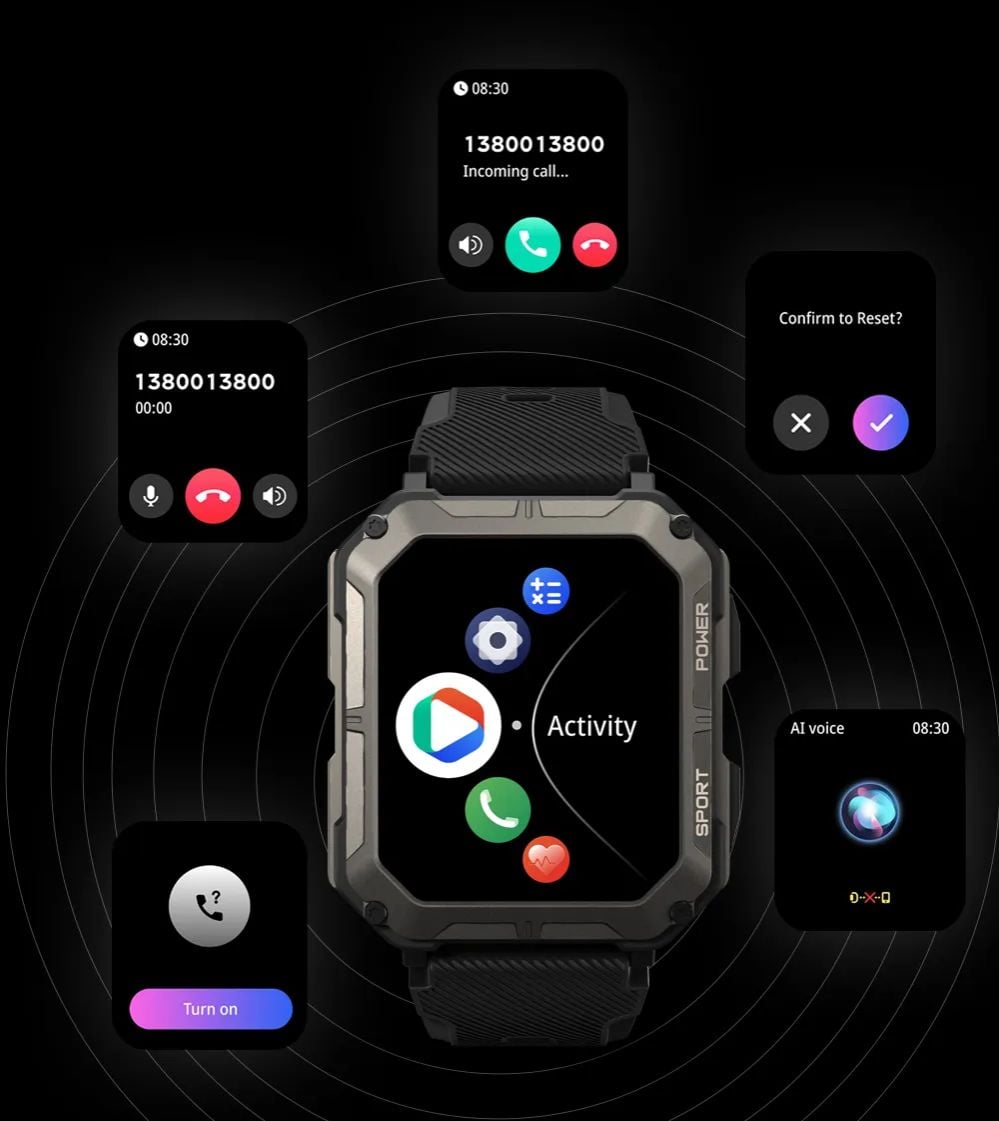 Picture of Wavefun Wave 50 Smart Watch for Men 1.83'' Fitness Rugged Smartwatch IP68 Ultra Waterproof Outdoor BT Call