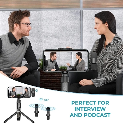 Picture of K9 Wireless Dual Microphone Professional Lapel Lavalia Microphone High-quality Mini Wireless Clip-on Microphone for Video Recording with Stable Signal for Audio 