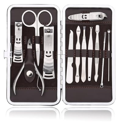 Picture of MARMIX Pedicure and Manicure kit Nail tool kit for women,Manicure Pedicure Set Nail Clipper Grooming Kit Professional Stainless Steel Scissors 12 In 1 With Travel Leather Case Multicolor
