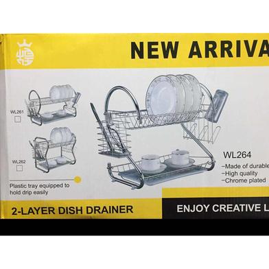 Picture of Stainless Steel 2 Tier Dish Rack 2 Layer Multipurpose Kitchen Dish Drainer Rack Dish Drain Rack Drying Rack Dish Drainer Rack Dish Racks for Kitchen Counter Silver