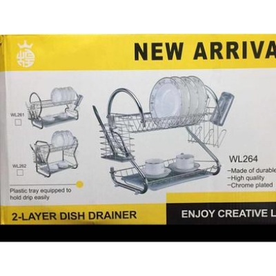Picture of Stainless Steel 2 Tier Dish Rack 2 Layer Multipurpose Kitchen Dish Drainer Rack Dish Drain Rack Drying Rack Dish Drainer Rack Dish Racks for Kitchen Counter Silver
