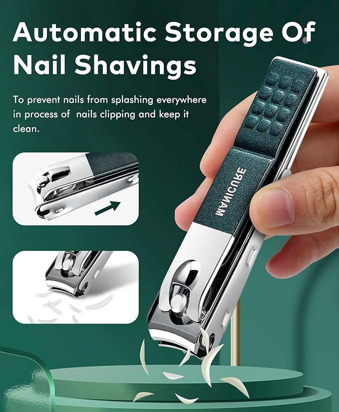 Picture of Nail Clippers with Catcher/Stainless Steel Heavy Duty Fingernail and Built-in Nail File for Men & Women/Ergonomic Handle with Wide Jaws for Thick Nails/includes Storage Bag,Key Ring. 