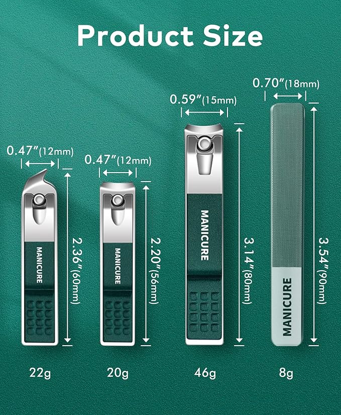 Picture of Nail Clippers with Catcher/Stainless Steel Heavy Duty Fingernail and Built-in Nail File for Men & Women/Ergonomic Handle with Wide Jaws for Thick Nails/includes Storage Bag,Key Ring. 