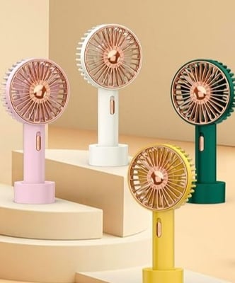 Picture of PRITECH Portable USB Fan with LED Light, Mini Handheld Fan with Mobile Power Function, Adjustable 2 Speed, Portable Electric Fan for Office, Travel, Outdoor Green