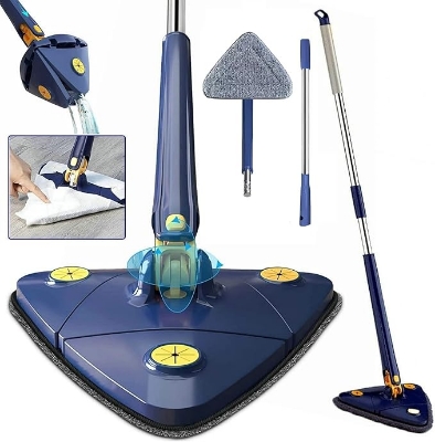 Picture of 360° Rotatable Adjustable Cleaning Mop Triangle Cleaning Mop with Automatic Water Squeezing Function Mop White Multicolor