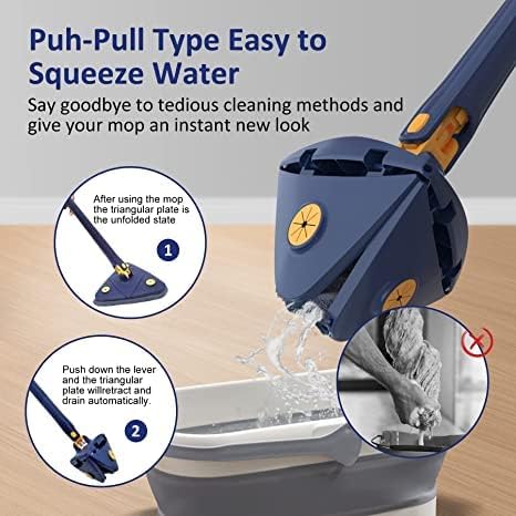 Picture of 360° Rotatable Adjustable Cleaning Mop Triangle Cleaning Mop with Automatic Water Squeezing Function Mop White Multicolor