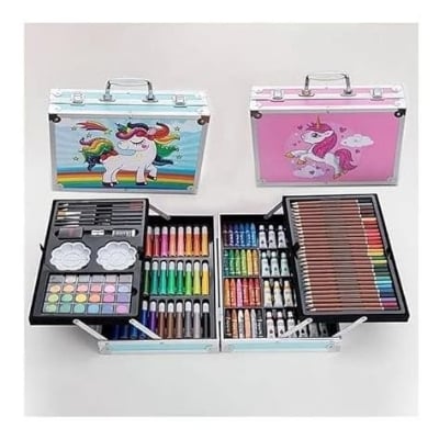 Picture of 145 Pcs Art Supplies Set for Kids, Portable Aluminum Case Art Kit (Pink Color Box) Multicolor