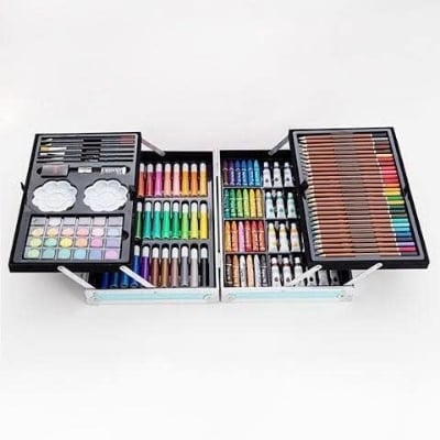 Picture of 145 Pcs Art Supplies Set for Kids, Portable Aluminum Case Art Kit (Pink Color Box) Multicolor