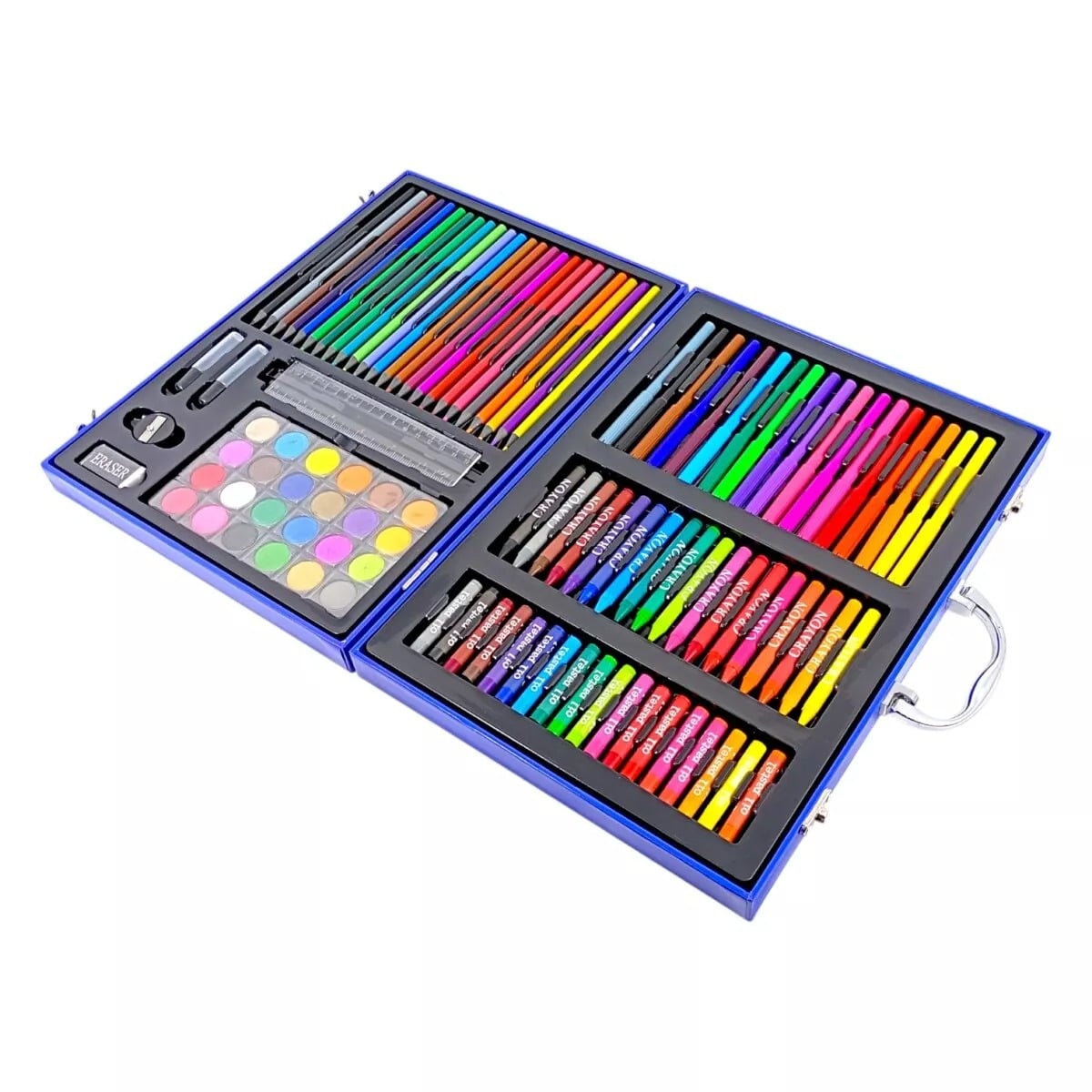 Picture of 128 Pcs Art Supplies Set for Kids, Portable Aluminum Case Art Kit Multicolor
