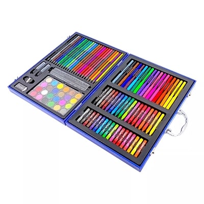 Picture of 128 Pcs Art Supplies Set for Kids, Portable Aluminum Case Art Kit Multicolor